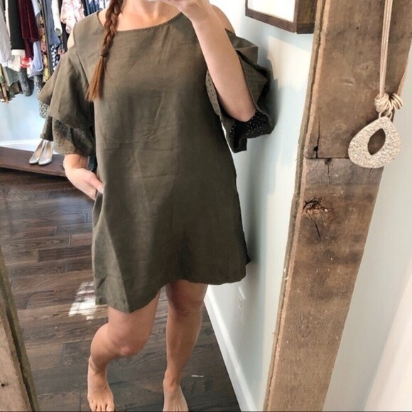 ADELINE large NWT olive suede cold shoulder dress - Picture 4 of 8
